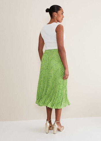 Phase Eight Elmina Geo Pleated Skirts Green Canada | QOWGMY-297